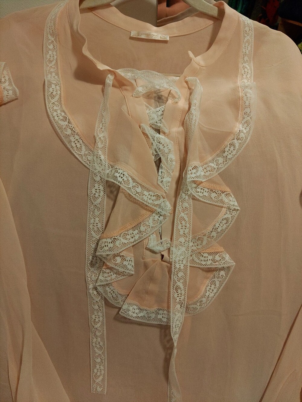 Light Pink Long Sleeve Blouse with Button Cuffs And Lace Detail By Gold Hawk